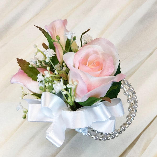 Pink Corsage with Babies Breath | Pink Wedding Corsage
