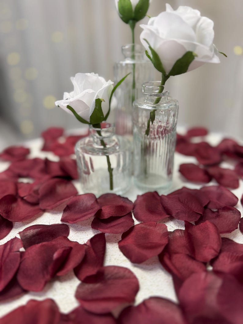 Burgundy Silk Rose Petals | Wedding Centerpiece | Aisle Decoration image 8