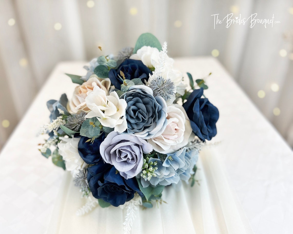 SLATE BLUE DUSTY Blue Blend Wedding Bouquet Bridal Bouquet image 1