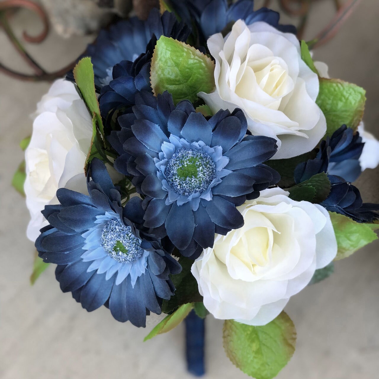 Blue Daisy Ivory Rose Wedding Bouquet Silk Bridal Flowers Etsy