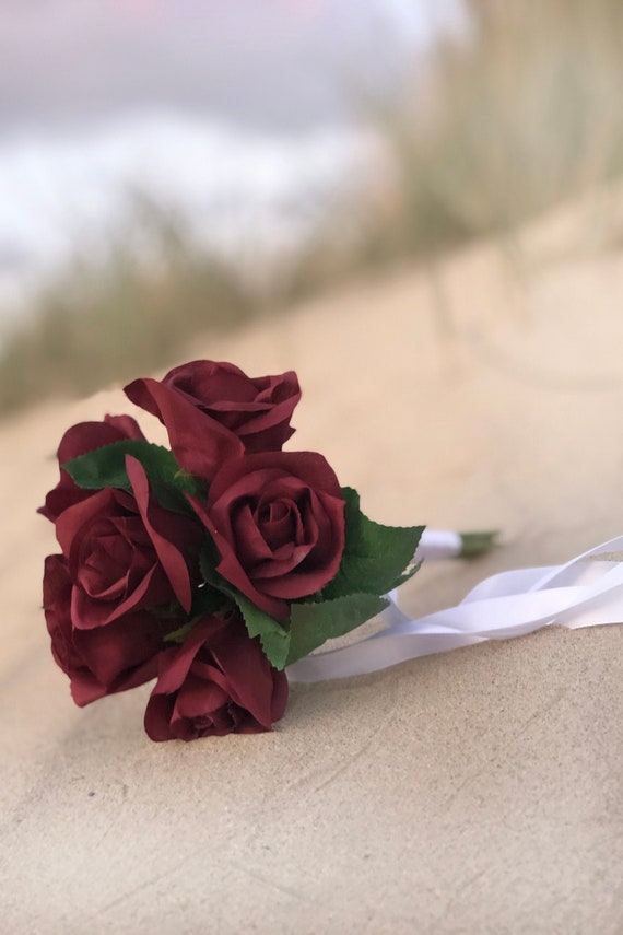 Burgundy Rose Bridesmaid Bouquet Silk Flower Bridal Bouquet Etsy