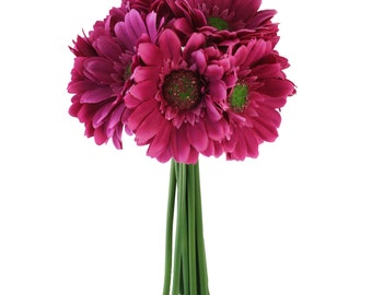 Hot Pink Daisy Bouquet - Bridal Wedding Flowers- 9 stems