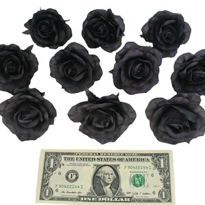 Black Roses Photo Prop Silk Flower Wedding Reception Table Decorations set of 10 roseheads image 5