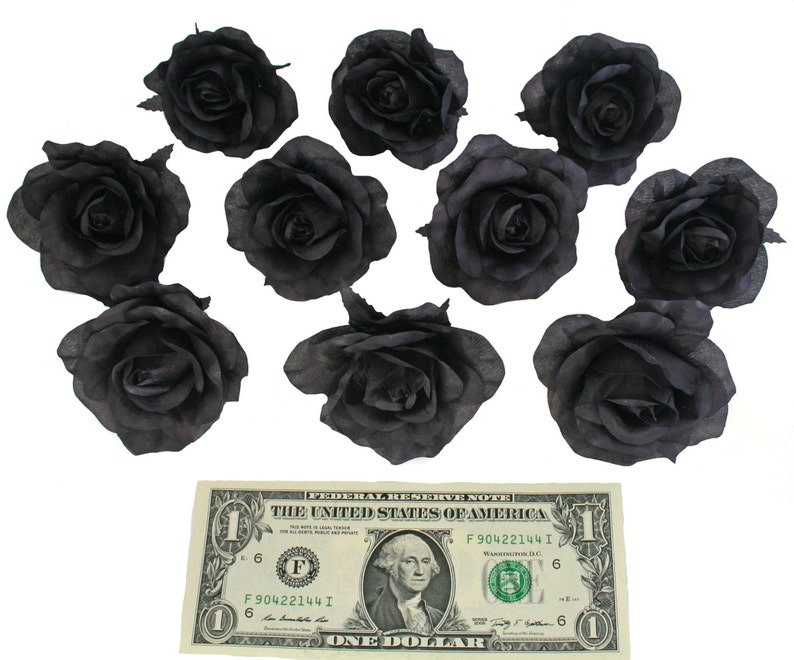 Black Roses Photo Prop Silk Flower Wedding Reception Table Decorations set of 10 roseheads image 5