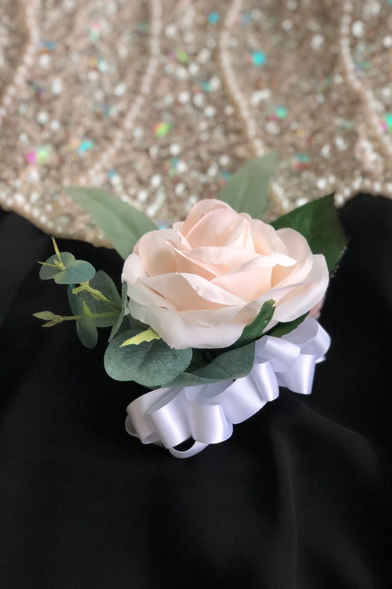 artificial rose corsage calla-lilies wrist corsage peach Wedding buttonholes 