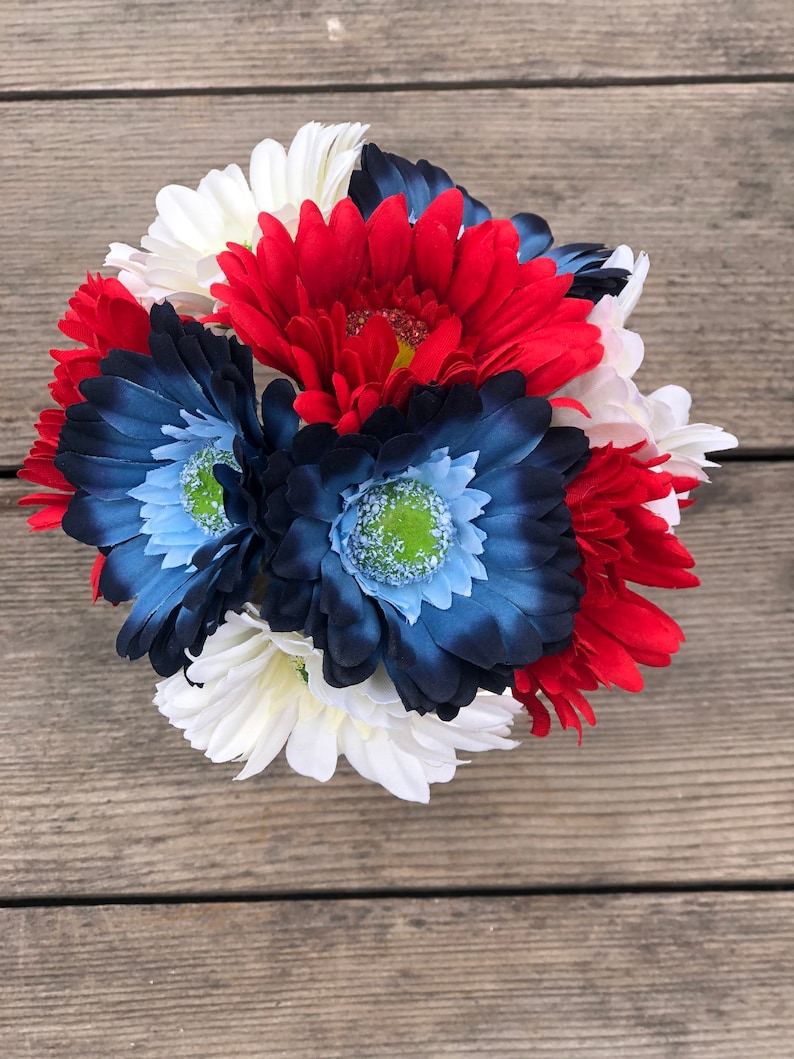 Patriotic Daisy Silk Flower Bouquet 9 stems Red White or Etsy