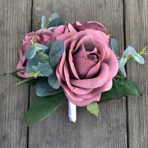 Mauve & Eucalyptus Wedding Bouquets | Bridesmaid Bouquet (small rose + eucalyptus)