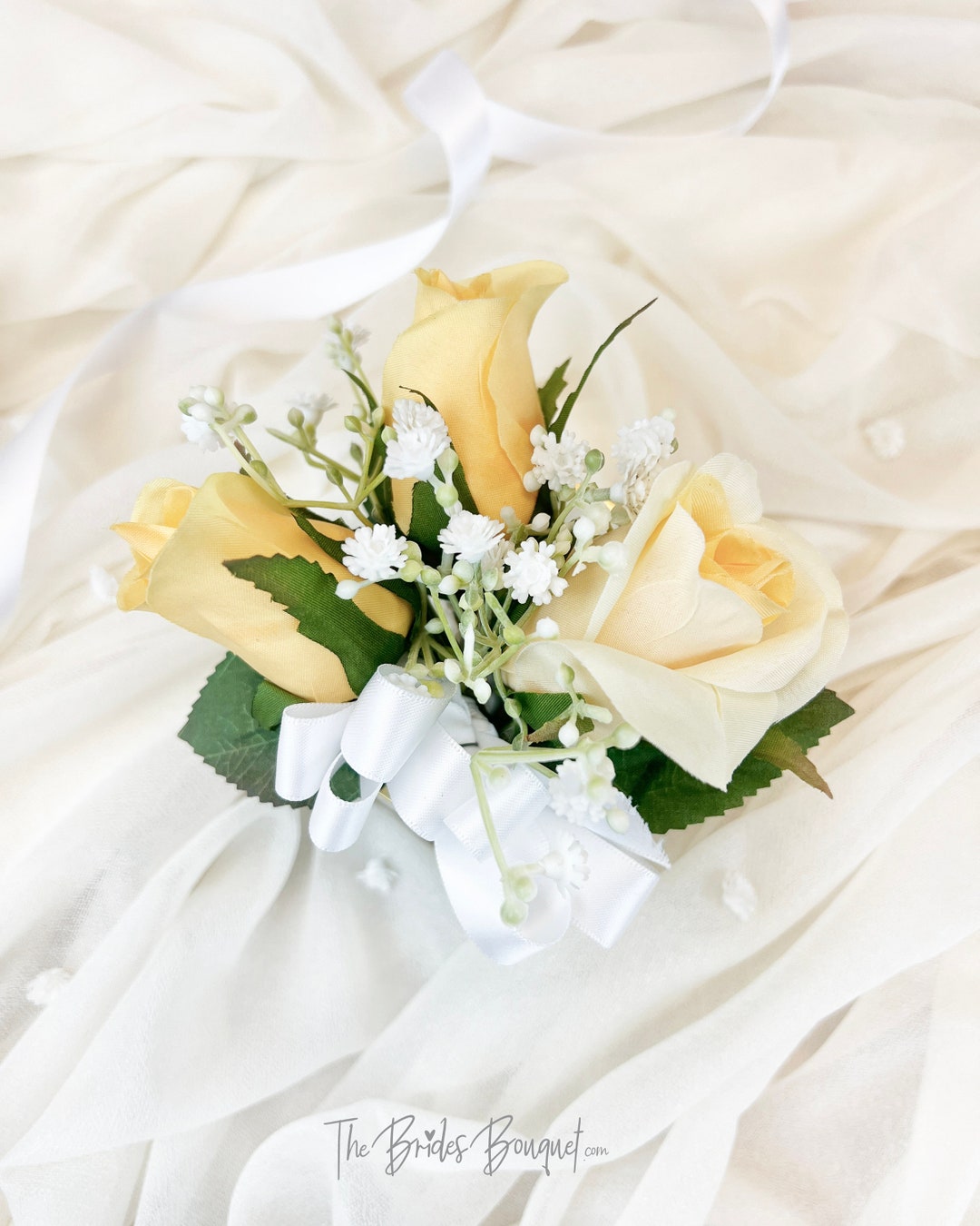 Buttercream Corsage With Babies Breath Yellow Wedding Corsage Etsy