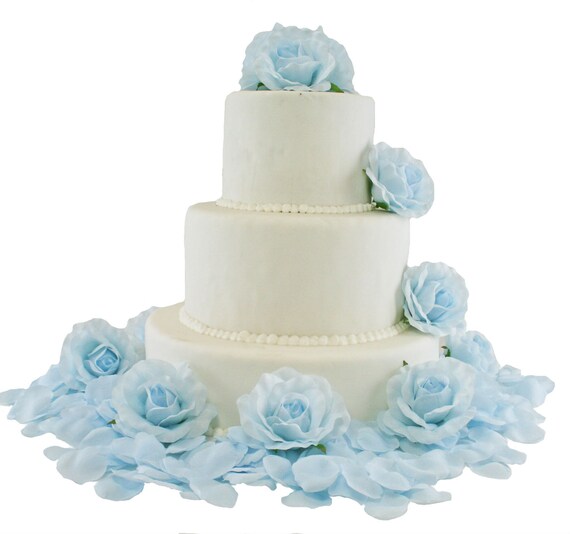 Light Blue Silk Rose Cake Flowers Reception Decoration Etsy