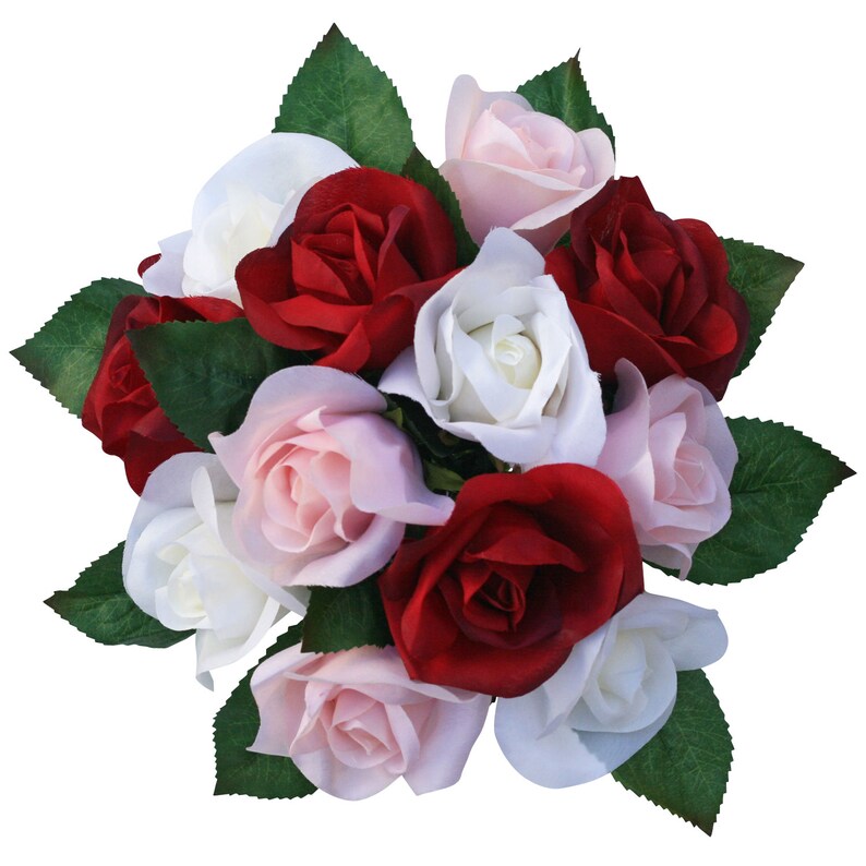 Red Pink Ivory Silk Garden Rose Stems Artificial Wedding Etsy