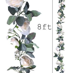Ivory Blush Flower Garland with Sage Greenery | Nursery Decor | 8 ft Wedding Garland | Wedding Arch | Wall Decor | Floral Garland Backdrop