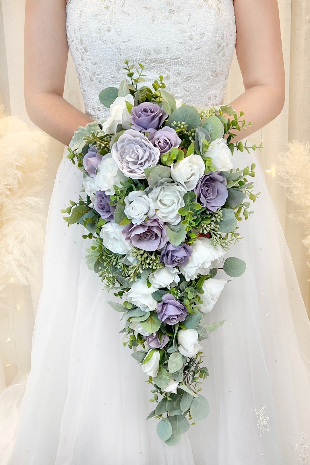 Buy LILAC DUSTY PLUM Cascade Wedding Bouquet Cascading Bridal Bouquet  Package Online in India