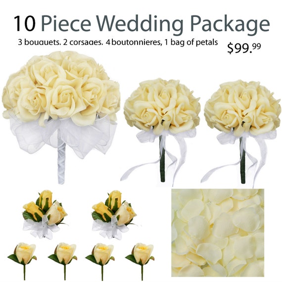 10 Piece Wedding Package Silk Wedding Flowers Buttercream Etsy