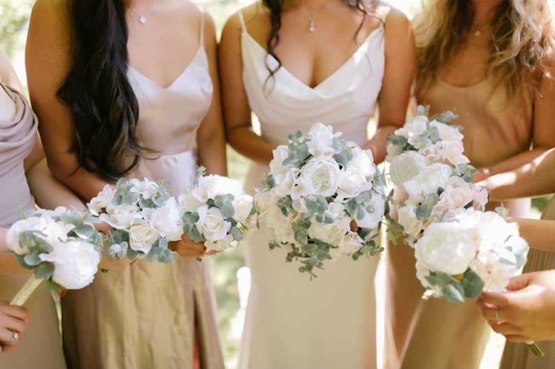 Wedding Bouquet Bridal Bouquet Ivory Blush Rose Peony Eucalyptus image 1