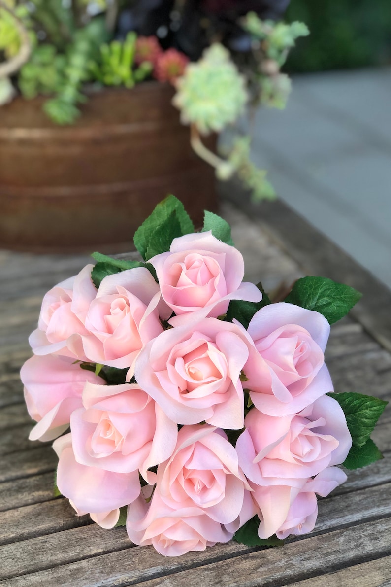 Blush Pink Garden Rose Wedding Bouquet Artificial Flowers Etsy