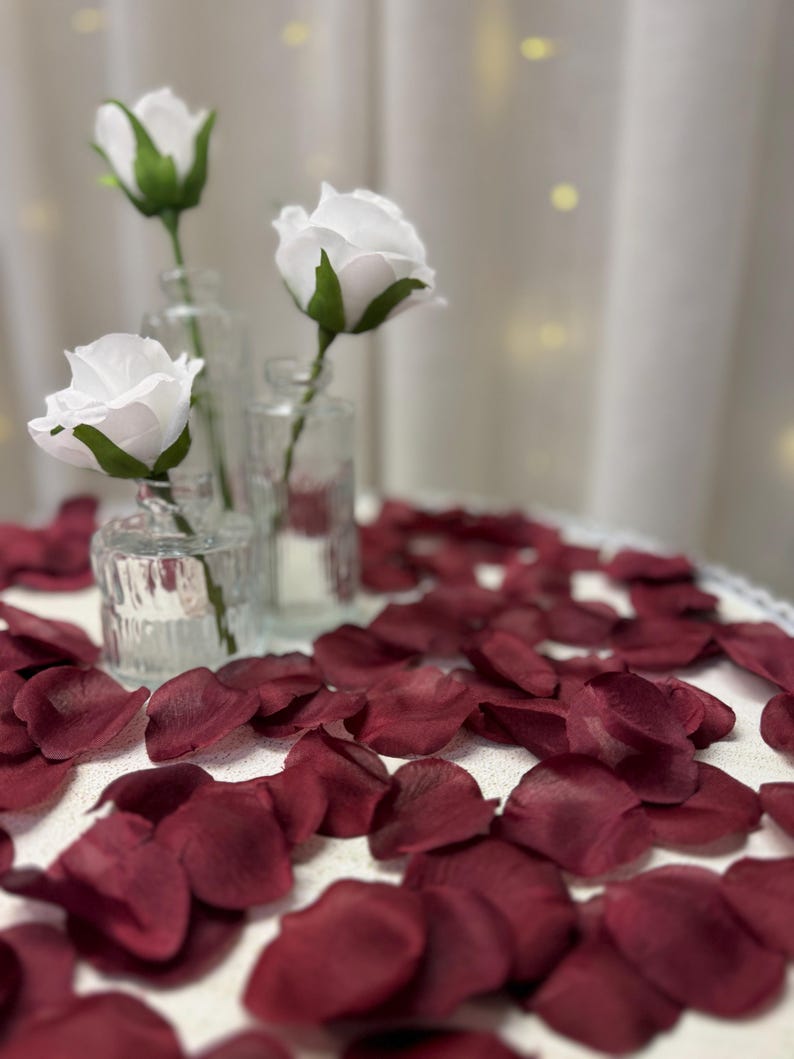 Burgundy Silk Rose Petals | Wedding Centerpiece | Aisle Decoration image 6