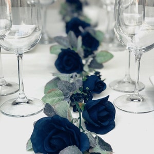 Navy Blue Flower Garland with Silver Sage Leaves Rose Wedding Garland Wedding Arch Garland Decor Artificial Flowers & Greenery Garland image 8