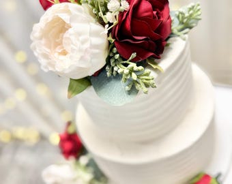 Red and Ivory Wedding Cake Flowers | Floral Wedding Cake Topper ROME