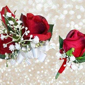 Red Prom Corsage and Boutonniere Set Handheld Bouquets for Prom Quinceanera Bouquet Flower Girl Bouquet Prom Flower Bouquet image 2