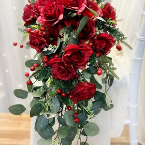 Christmas Wedding Cascading Bridal Bouquet | Winter Wedding Bouquet | Christmas Bouquet | Wedding Flowers