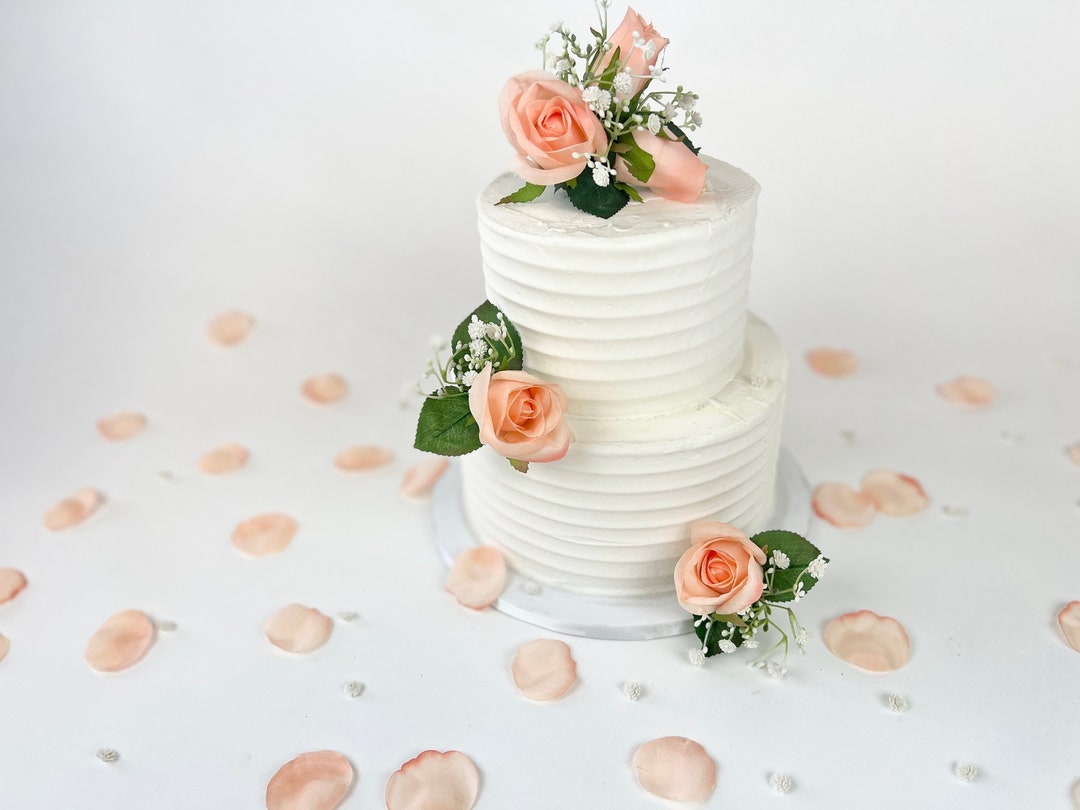 Set of 3 Coral Wedding Cake Flowers + Matching Rose Petals | Wedding ...