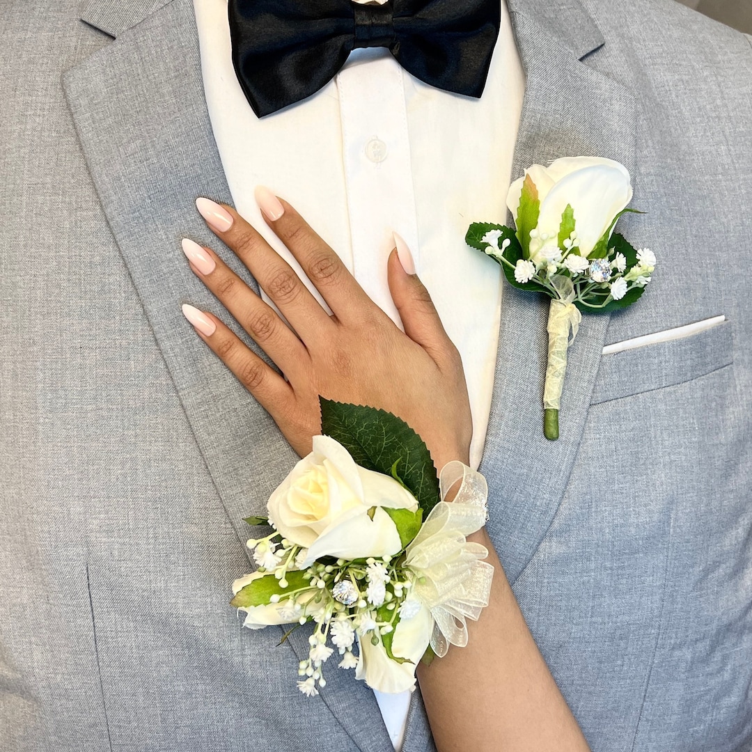 corsage for white prom dress Gold and White Rose Corsage