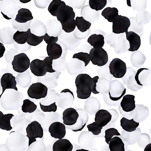 Black and White Silk Rose Petals: Wedding Aisle Decoration (750 Petals PENGUIN)