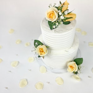 Set of 3 Buttercream Wedding Cake Flowers Matching Rose Petals Yellow Wedding Cake Topper Floral Cake Topper Boho Cake Topper image 5