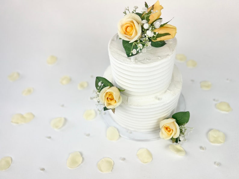 Set of 3 Buttercream Wedding Cake Flowers Matching Rose Petals Yellow Wedding Cake Topper Floral Cake Topper Boho Cake Topper image 5