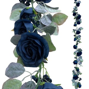 Navy Blue Flower Garland with Silver Sage Leaves Rose Wedding Garland Wedding Arch Garland Decor Artificial Flowers & Greenery Garland image 7