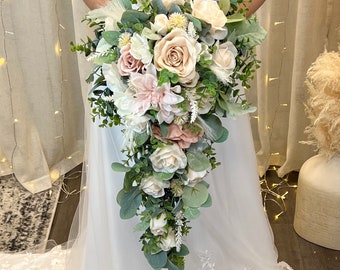 TAUPE EUCALYPTUS Blend Cascading Wedding Bouquet | Bridal Bouquet (cascade)