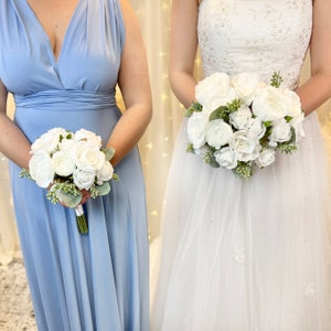 White Mini Rose Wedding Bouquet Set | Silk Bridal Bouquet | Wedding Flower Package | Wedding Arch Flowers