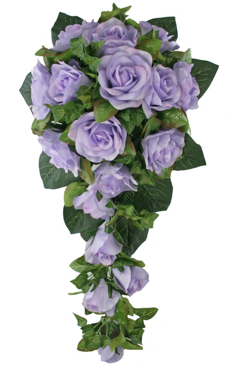 Lavender Silk Rose Cascade Bridal Wedding Bouquet Etsy