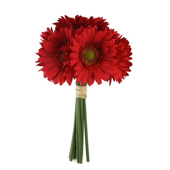 Red Gerbera Daisy Bouquet Bridal Wedding Flowers 9 Stem
