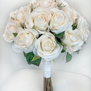 Ivory Blush Rose Garden Stem Bridal Bouquet - Silk Wedding Bouquet (18 stem)
