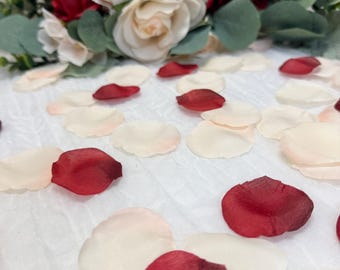 Red and Ivory Faux Rose Petals: Wedding Decor ROME (200 petals)