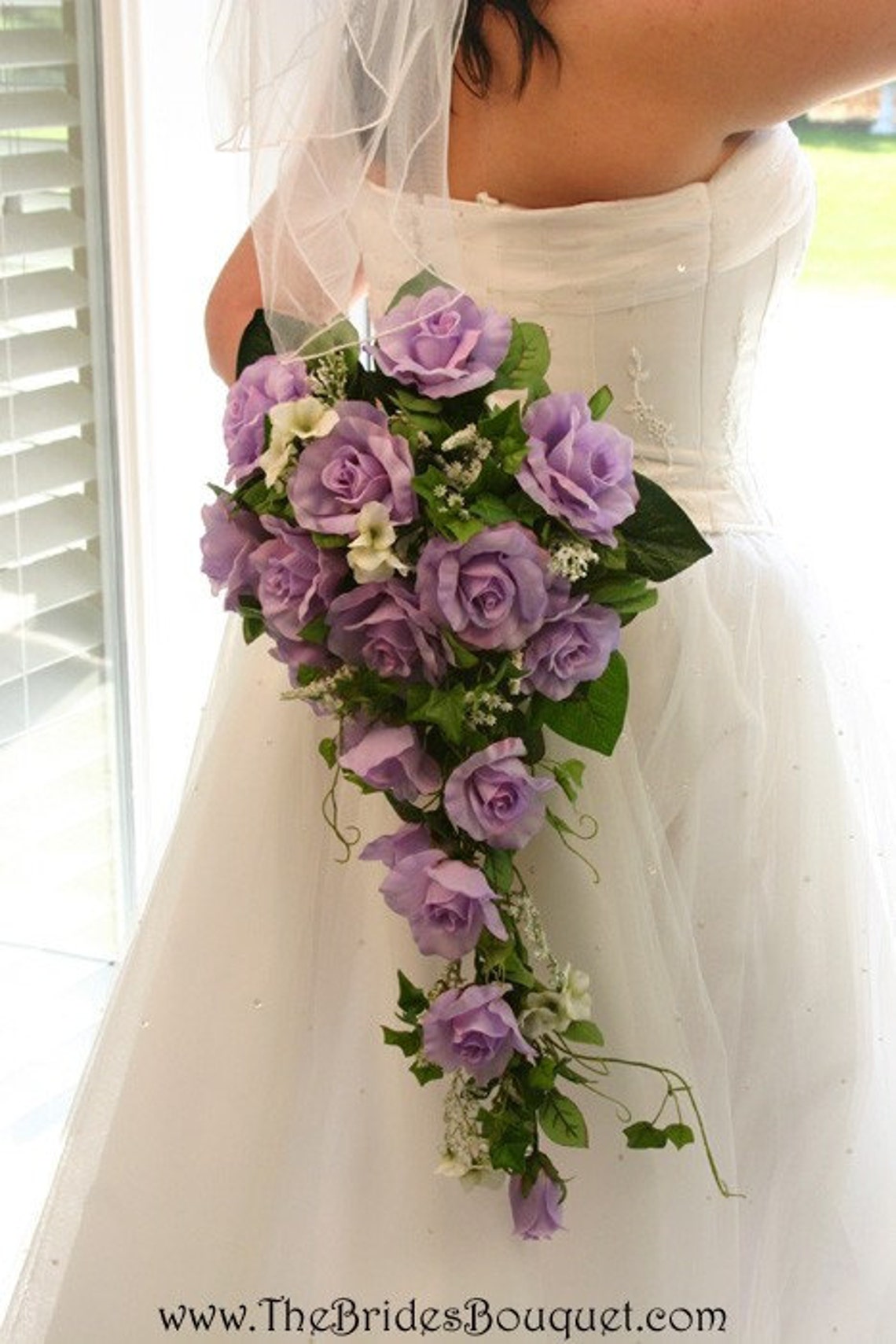 Lavender Silk Rose Cascade Bridal Wedding Bouquet Etsy