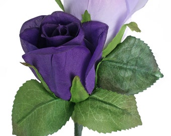 Purple and Lavender Silk Rose Double Boutonniere - Wedding Boutonniere Prom