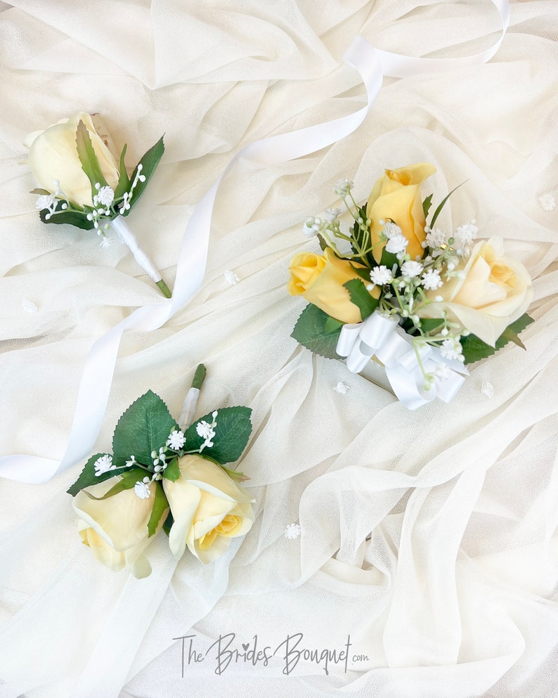 Buttercream Corsage With Babies Breath Yellow Wedding Etsy