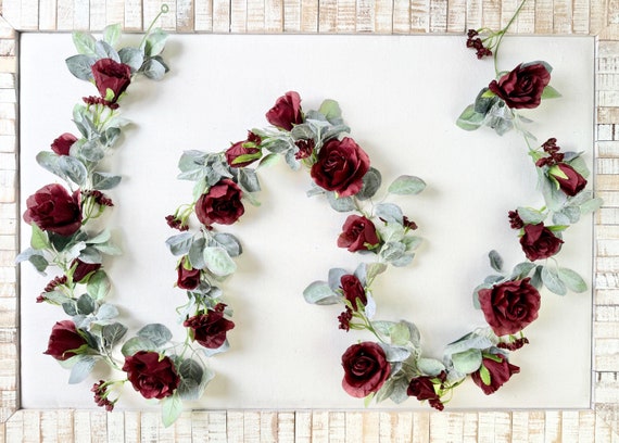Burgundy Rose Garland: 8 ft Wedding Arch Flowers & Greenery