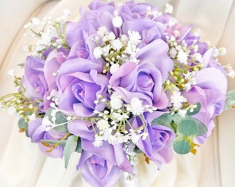 Lavender Bridal Wedding Bouquet with Babies Breath & Eucalyptus (medium)