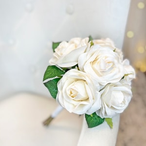 Ivory Blush Rose Garden Stem Bridal Bouquet - Silk Wedding Flower Bouquet Decor (6 stem)