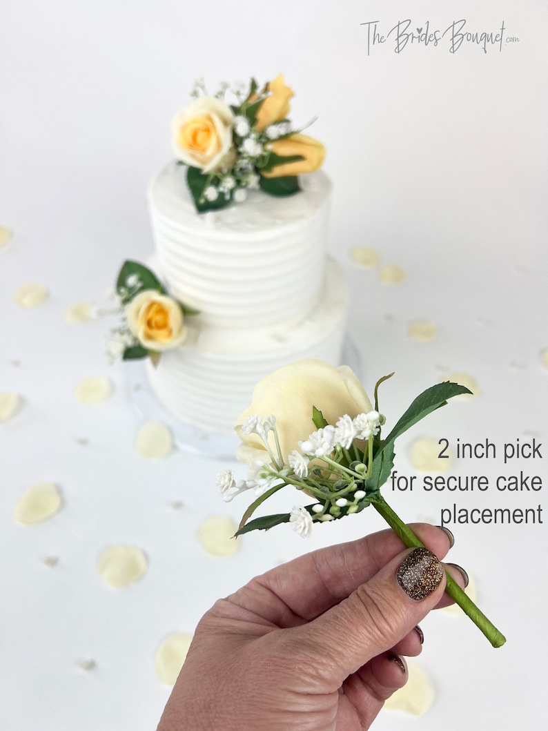 Set of 3 Buttercream Wedding Cake Flowers Matching Rose Petals Yellow Wedding Cake Topper Floral Cake Topper Boho Cake Topper image 4