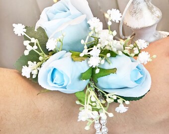★EMS★ MINI CORSAGE APPLIQUE SHOULDER BAGSKY BLUE Amazon.com: Fnize Blue Corsage and Boutonniere Set for Bride