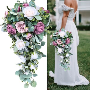 Cascade Bridal Bouquet in Dusty Rose & Mauve with Sage Eucalyptus Wedding Bouquet