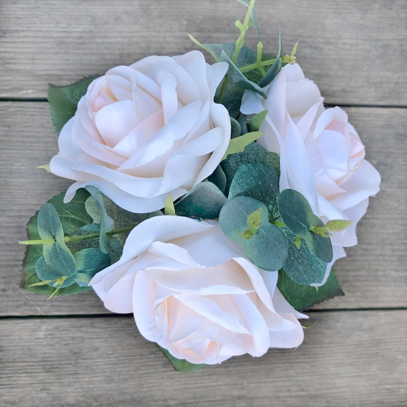 Artificial Flowers for Wedding Ivory Blush Rose Eucalyptus Bridesmaid Bouquet
