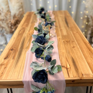 Navy Blue Flower Garland with Silver Sage Leaves Rose Wedding Garland Wedding Arch Garland Decor Artificial Flowers & Greenery Garland image 4