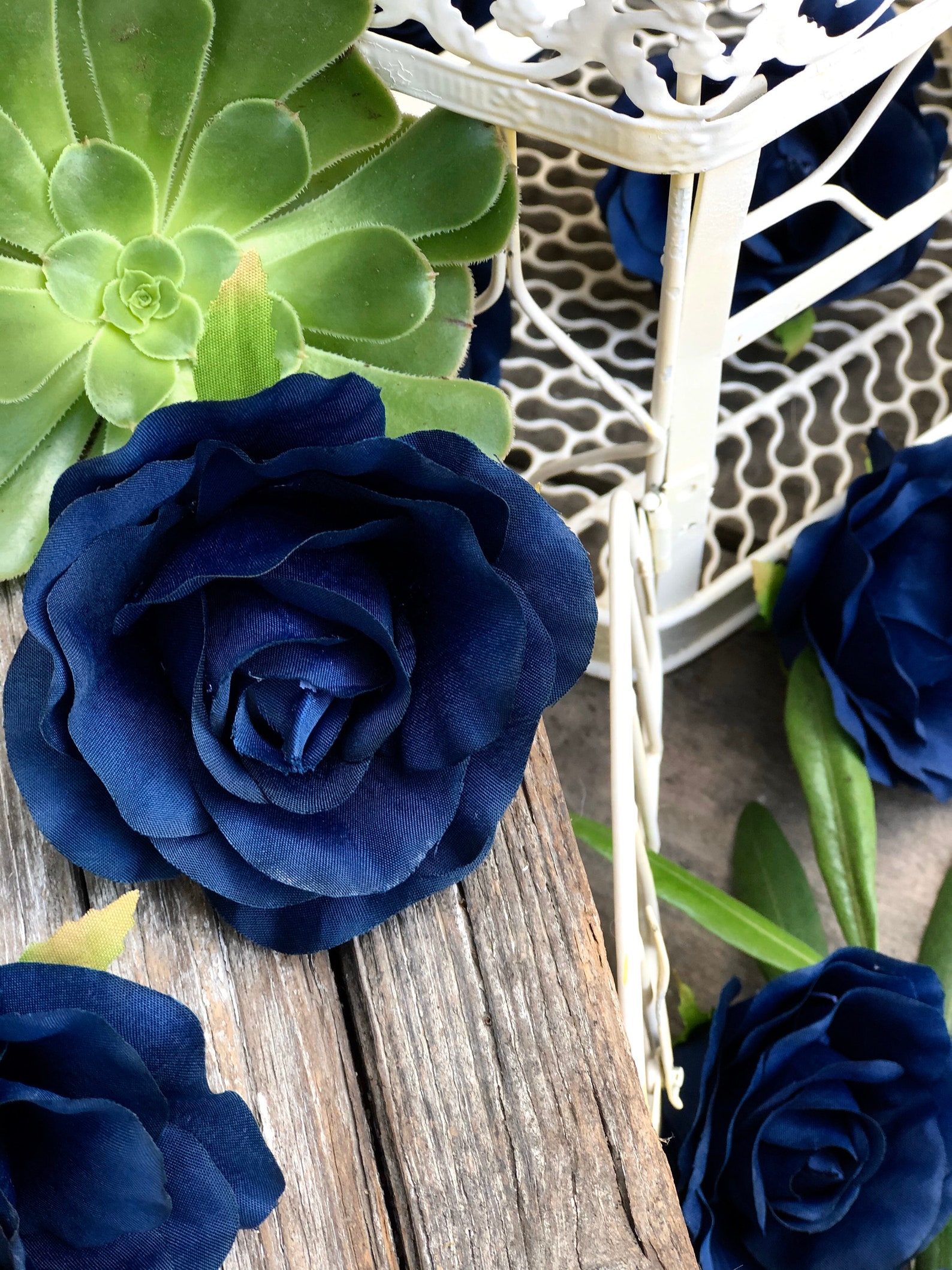 10 Navy Blue Rose Heads Silk Flower Wedding/Reception Table Etsy