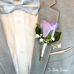 Lavender Rose Boutonniere with Babies Breath | Groom Wedding Boutonniere