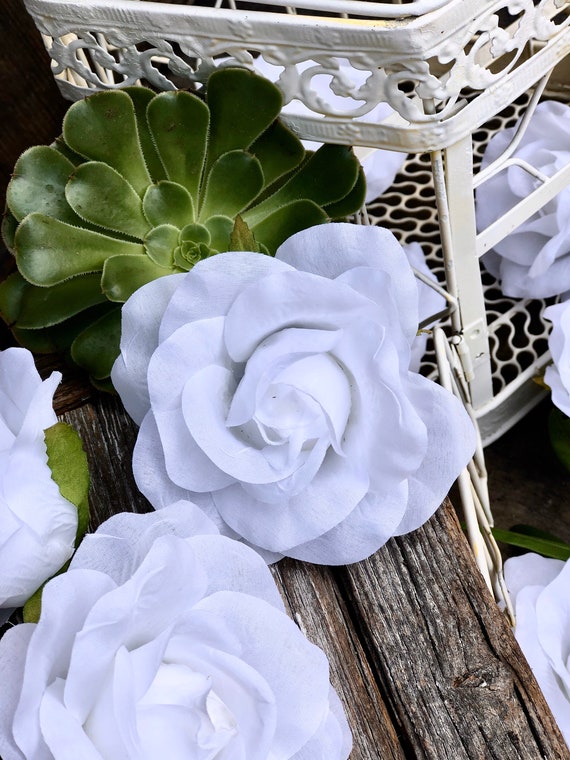 10 White Rose Heads Silk Flower Wedding Reception Table Etsy